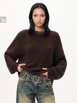 brązowy Sweter damski na zimę z okrągłym dekoltem ze sklepu: Cropp w kategorii: Swetry damskie
