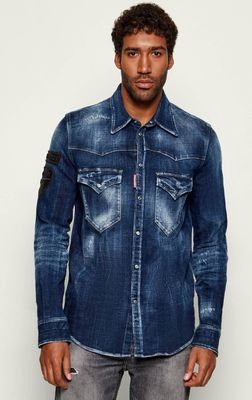 Koszula męska na wiosnę z klasycznym kołnierzykiem Dsquared2 ze sklepu: Gomez Fashion Store w kategorii: Koszule męskie - zdjęcie 874714-BD9-10338_DQ255M000037470