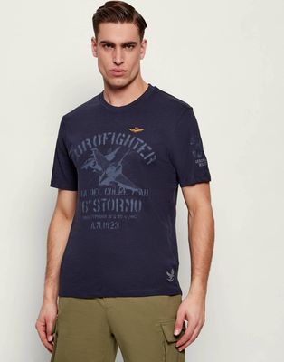 T-shirt męski w stylu młodzieżowym Aeronautica Militare ze sklepu: Gomez Fashion Store w kategorii: T-shirty męskie - zdjęcie 874714-BD9-10338_AM262M000079001