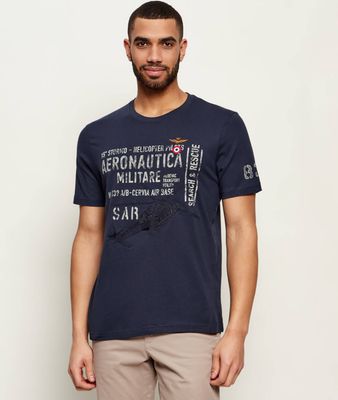 T-shirt męski w stylu młodzieżowym Aeronautica Militare ze sklepu: Gomez Fashion Store w kategorii: T-shirty męskie - zdjęcie 874714-BD9-10338_AM262M000080001
