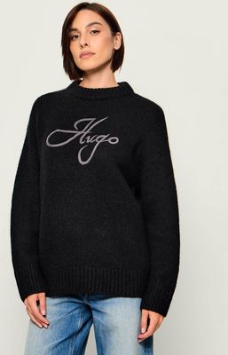 HUGO - Sweter damski zimowy ze sklepu: Gomez Fashion Store w kategorii: Swetry damskie - zdjęcie 874714-BD9-10338_BU265W000067001