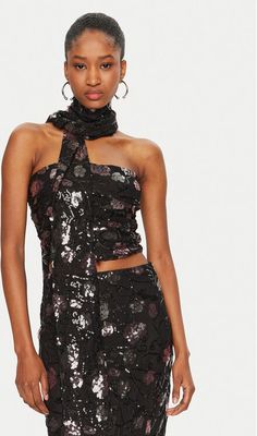 Bluzka damska w stylu glamour ROTATE ze sklepu: MODIVO w kategorii: Bluzki damskie - zdjęcie WP-EBWP-BKLVO-LN0_0000304908071